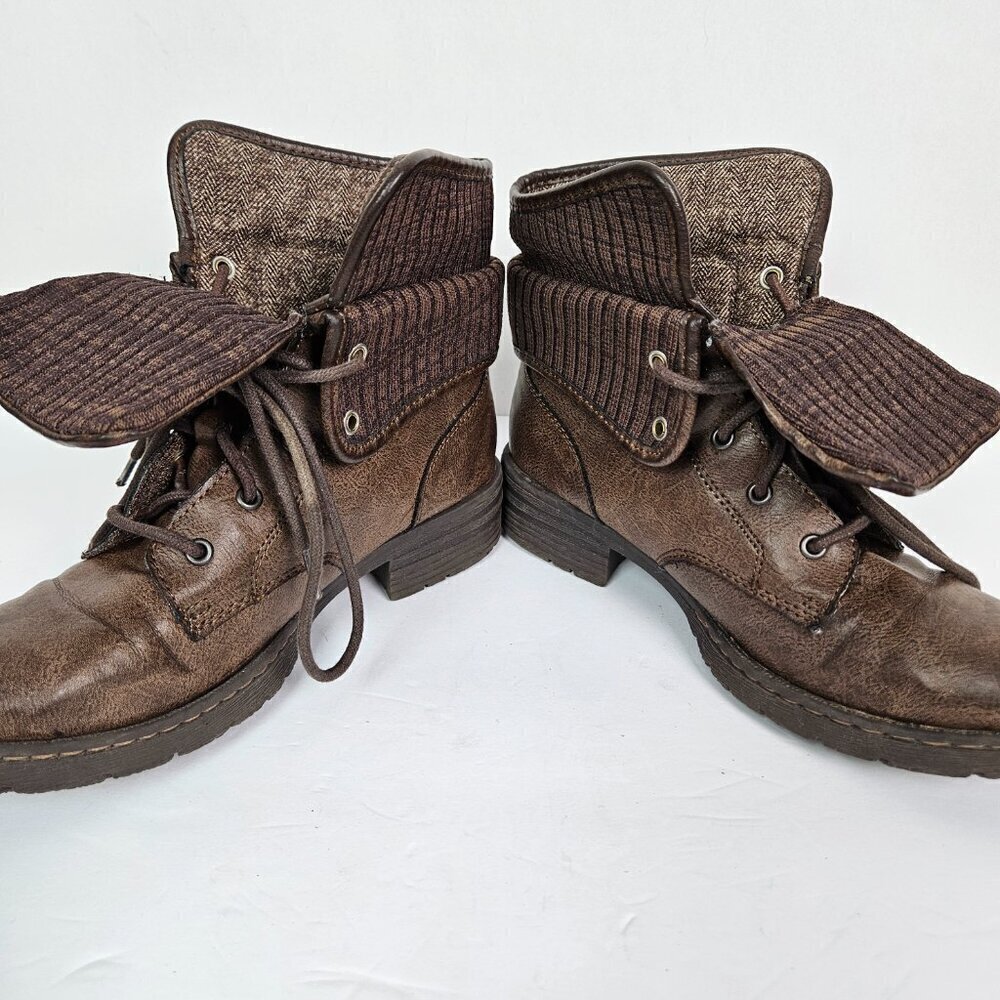 Born | BOC Saturn II Latte Faux Leather Fold Over Combat/Moto Lug Boot 7 - Picture 3 of 9